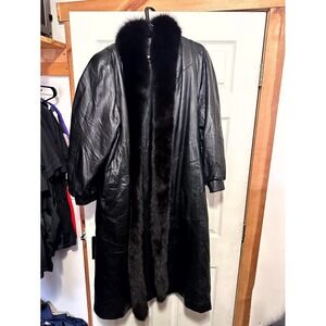 VTG Rallee Thermolite Genuine Leather Dyed Fox Fur Trim Overcoat Womens L Black